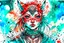 Placeholder: front facing watercolor portrait illustration of a gothpunk armored female kitsune vampire mercenary , beaded dreadlock hair, wearing an ancient ornate japanese kitsune mask , and shemagh, highly detailed with gritty post apocalyptic textures, caught in a cosmic maelstrom of swirling gases , finely detailed facial features and hair, in the graphic novel style of Bill Sienkiewicz, and Jean Giraud Moebius, ink wash and watercolor with realistic light and shadow