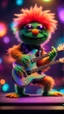 Placeholder: a psychedelic fuzzy muppet show gekko gremlin rock star with space laser transparent prismatic guitar in the style of Escher, bokeh like f/0.8, tilt-shift lens 8k, high detail, smooth render, down-light, unreal engine, prize winning