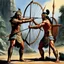 Placeholder: [art by Ray Harryhausen] As Arjuna and Duryodhana stand shoulder to shoulder, facing the same wooden target in the archery contest, their skills as archers are undeniable. Both warriors possess remarkable talent and prowess with the bow, each capable of hitting their mark with precision and power. Arjuna's form is impeccable, his arrows flying true and striking the target with effortless grace. His mastery of archery shines brightly, captivating the spectators and earning him admiration and acc