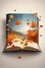 Placeholder: square logo , landscape with leaf fall, flying leaves in the book