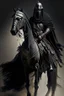 Placeholder: Arab warrior Full Body Full Armored Wearing Face Masculine Mysterious Powerful Fantasy High Quality Carrying his bow black clothes His horse behind him