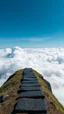 Placeholder: narrow black stone path above the ground gradually getting higher into the clouds no railings,
