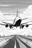 Placeholder: Outline art, no shading, aeroplane on the road, black and white, no shading, ow detail, --ar 9:11