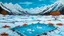 Placeholder: A cyan snowfield with falling snowflakes and a frozen lake designed in Navajo baskets painted by Jackson Pollock