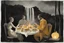 Placeholder: ochre caricarure of dinner in candlelight, double exposure waterfall landscape at night