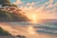 Placeholder: Beach view, golden hour , ghibli artstyle