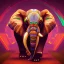 Placeholder: A beautiful portrait of a cyborg elephant neon color scheme, high key lighting, volumetric light high details psychedelic background