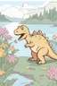 Placeholder: cute dinosaur colored with basic colors, full body, defined lines, no shadows, white background, clear and well, no shadows, this dinosaur is eating flowers on the lake shore. This generation should be colored only with the colors black, red, green, yellow, light blue, blue and orange