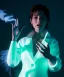 Placeholder: Ultra Realistic image, photo studio, medium shot view, a woman making the fuck off gesture with his hand, blue smoke coming out of his nose and mouth, happy. Latex inflatable coat, soft color, highly detailed, unreal engine 5, ray tracing, RTX, lumen lighting, ultra detail, volumetric lighting, finely drawn, high definition, high resolution.