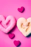 Placeholder: Heart shaped macaroons with pink background