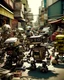 Placeholder: Junk city, street view, many robots, macro photography,