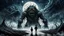 Placeholder: gentle, protective monsters fight with evil people, left side alone child gaze, random background random, deep dark color, , moon, mist, rain, highly detailed, weird , surreal dark fantasy mood style like T. Burton