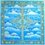 Placeholder: A palish light blue heavenly skies designed in Moroccan rug art painted by Jean Metzinger
