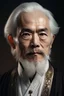 Placeholder: portrait of an asian male cleric in his 30's with ornate white hair and facial hair with a gentle disposition with a taoist priest asthetic