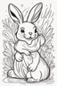 Placeholder: modern cartoon drawing style high contrast, bright Rabbit, side view, dynamic pose, illustration, adult coloring page, thick outline