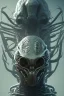 Placeholder: evil predator with crown, alien, brutal face, tron, head, bitcoin eyes, 8k, finely detailed, dark light, photo realistic, hr giger, cyberpunk