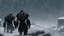 Placeholder: 3 Warriors in blizzard, from behind, comic style