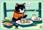 Placeholder: Cute cat is eating sushi. Manga style