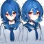 Placeholder: Clear focus, High resolution, rough line sketch art, cute, cartoon, medium blue hair, hair between eyes, fluffy hair, red eyes, wearing a sailor uniform