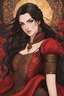 Placeholder: A (((beautiful woman with long, brown hair and red eyes))), in the Witcher universe, anime style, highly detailed, representing a (((royal medieval concubine))), clad in intricate ((red and black clothes)), set against a (detailed, anime-inspired backdrop)