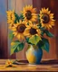 Placeholder: a painting of sunflowers on a wooden table, vibrant gouache painting scenery, art station landscape, colors: yellow sunflowers, colors : yellow sunflowers, colorful landscape painting, inspired by Vincent Van Gogh, painting on a canvas, inspired by William Didier-Pouget, inspired by Lilia Alvarado, impressionistic painting, colorful impasto brush strokes