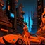 Placeholder: cyberpunk retro futuristic for comics from far away in orange