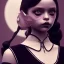 Placeholder: jenna ortega, wednesday addams hair style, make up, wednesday addams black dress, cinematic, wednesday style, hyper detail, 8k resulation