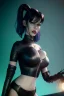 Placeholder: Lene Nystrøm as dominatrix in black leather, busty, cleavage, voluptuous, Aqua Lene, angry, stern look. character design by cory loftis, fenghua zhong, ryohei hase, ismail inceoglu and ruan jia. unreal engine 5, artistic lighting, highly detailed, photorealistic, fantasy