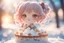 Placeholder: cute chibi girl eating snowcake in sunshine ethereal, cinematic postprocessing, bokeh, dof