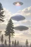 Placeholder: year is 1966 (a bunch of school kids) see ufo flying over tall pine trees, concept art, by Asaf Hanuka, by Weta Digital, Electric Colors, Screen Space Global Illumination, in a symbolic and meaningful style,