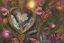 Placeholder: Tropical flowers, realistic heart drawing, crystals, tropical leaves, sacred altar, Fantasy home, Helen with cute animal