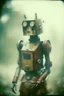 Placeholder: steampunk, vintage analog polaroid of a woman robot, female body, fog, lomography, heavy film grain, rain, color bleed, depth of field, bokeh, retro
