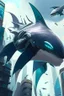 Placeholder: a picture of cyber shark that is flying in the city, cyborg whale, anno 2070, modern mecha anime, aeromorph, stunning sci-fi concept art, male robotic anthro orca, robotic anthro dolphin, cgsociety ), mecha anthropomorphic penguin, from arknights, cool mecha style, futuristic art style, mecha art