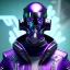 Placeholder: cyberpunk purple masked villain in galaxy, teal and purple smoke, detailed, realistic, 4k