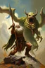 Placeholder: A worrier holding a spear attacking a creature from another world, Busch painting style