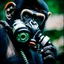 Placeholder: Ape, Primate, hominid, breathing device, respirator, Dystopian, Extreme depth of field, bokeh blur, Alberta, all-natural, in the style of candid, Fuji Film, Anamorphic lens