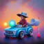 Placeholder: A one-year-old boy rides in the plastic funny toy-car on the middle of a busy street in new york. He has and a large-brimmed straw hat. somehow photographic bright colors and sunset, fantasy art, Anna Dittmann, digital painting, dan mumford, oil on canvas, jeff koons, akihito yoshida, wlop, kodachrome,