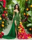 Placeholder: 📷🍓💃 length image full body sweet pose pretty woman super model wearing a beautiful high details natural beuty color unique gown costume made of full elements varieties tropical fruits,full background green leaves and variaties roses,orchids flowers background