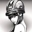 Placeholder: great illustrator, spanish, pencil sketch of a cute girl, beautiful, steampunk syle, black and white. Helmet with tubes. Machinery in the background. High details.