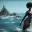 Placeholder: black woman as a queen of a fantasy world in the ocean dead