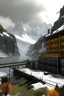 Placeholder: Half life 2 combine base but in the Swiss alps Dystopian