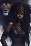 Placeholder: hot worrior woman of water , with mixing a lion style accessories and fashion and hair style, belly,ornaments hair,sparkle ,candels,realistic,portrait,a hauntingly beautiful masterpiece emerges from the depths of darkness: an ethereal, noir-inspired portrait of a figure brown skin shrouded in misty shades of midnight blue and smoky charcoal, exuding a sense of mysterious allure and captivating the viewer with its enigmatic gaze