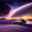 Placeholder: Raloh mcquarrie painting of a Futuristic armored tank rolling over a crater, purple sky, 4k, highly detailed, minutiae, trail with boulders