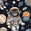 Placeholder: Astronaut cat seamless pattern, vector, cartoon like. Cat in astronaut suit playing with ball --tile