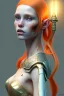 Placeholder: painting of a tall elven young woman with short light orange hair and freckles on the cheak bones and tall body of a topmodel light clothes, full body shot, ultra realistic, concept art, intricate details, eerie, highly detailed, photorealistic, octane render, 8 k, unreal engine. art by artgerm and greg rutkowski and charlie bowater and magali villeneuve and alphonse mucha