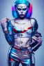 Placeholder: Danish Singer MØ harley quinn cyberpunk, blue tones, high lighting