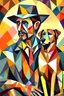 Placeholder: man and dog, cubism style, colorful, full details, high quality,