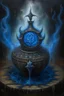 Placeholder: Living cauldron with blue sigil, slightly demonic, prize winning oil painting