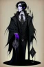 Placeholder: black haired young man necromancer wizard with gothic jewelry in the style of hp lovecraft