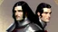 Placeholder: A dashing knight in steel plate armour, long black hair, pretty face, dignified, no beard, no moustache